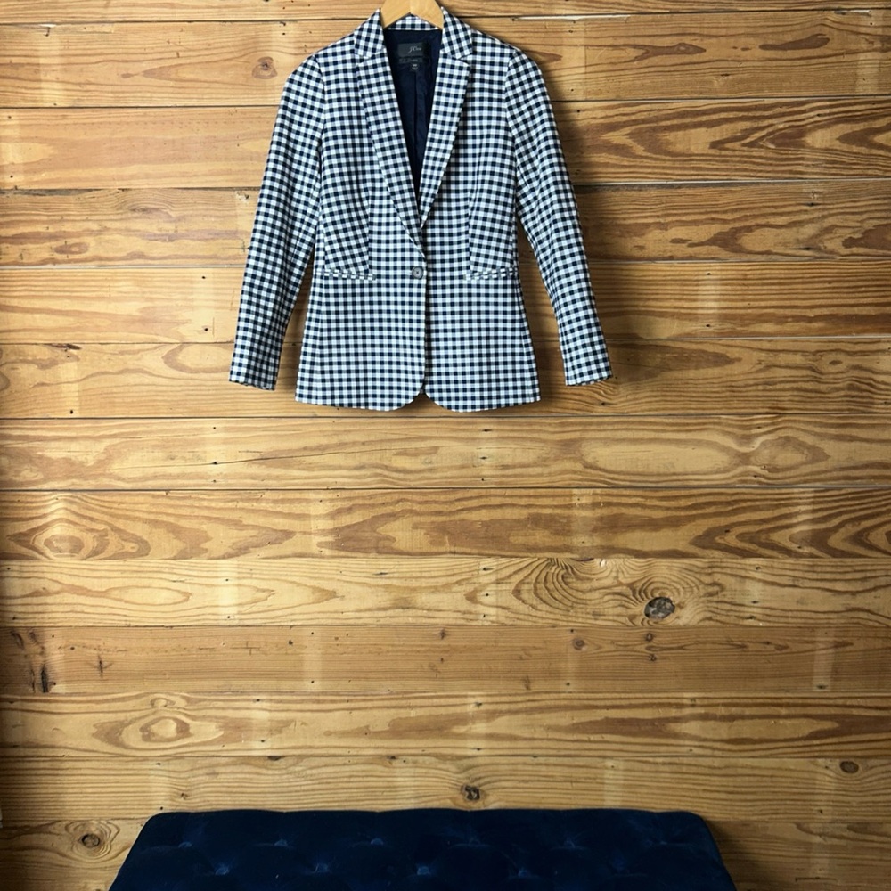 Tailored Gingham Blazer - Navy & White